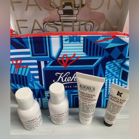 Kiehl’s Makeup Cosmetic Pouch/Bag Cleanser Toner Lip Balm Set - Picture 1 of 11